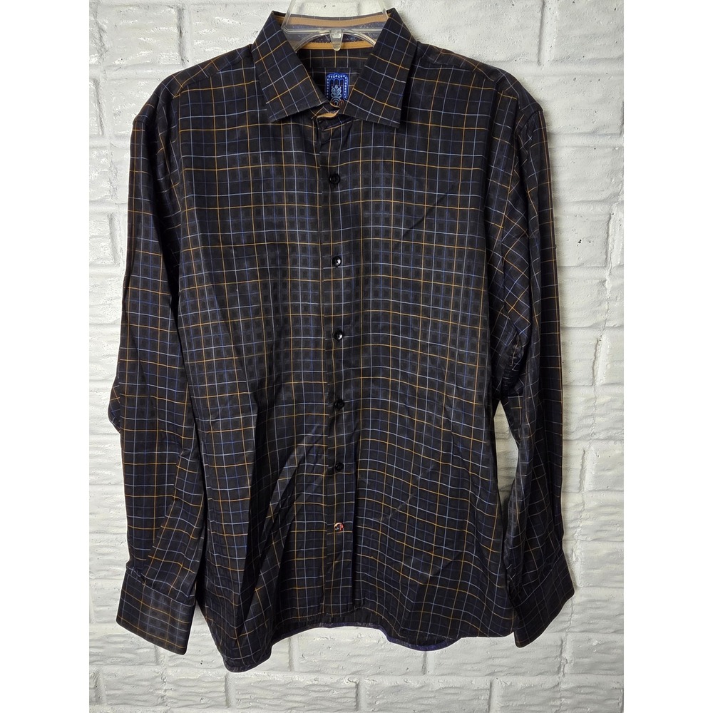 Luchiano Visconti button up shirt Men's size Large Checked Flip Cuff